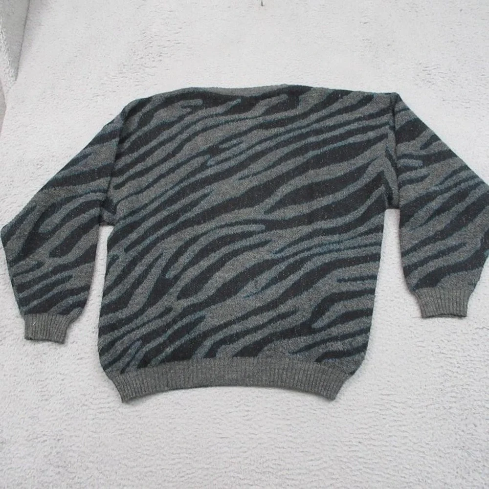 Vintage Mondo Italy Men XL Wool Dragon Zebra Graphic Sweater 80s 90s Hip Hop